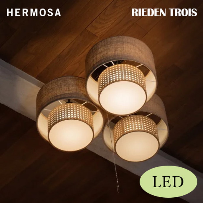 【マラソンクーポン10%OFF!!7/27 9:59迄】シーリングライト リーデントロワ（LED付き） HERMOSA RIEDEN TROIS 照明 ライト 照明器具 RN-004WAL ハモサナチュラル 三灯タイプ｜家具・インテリア・雑貨　ビカーサ