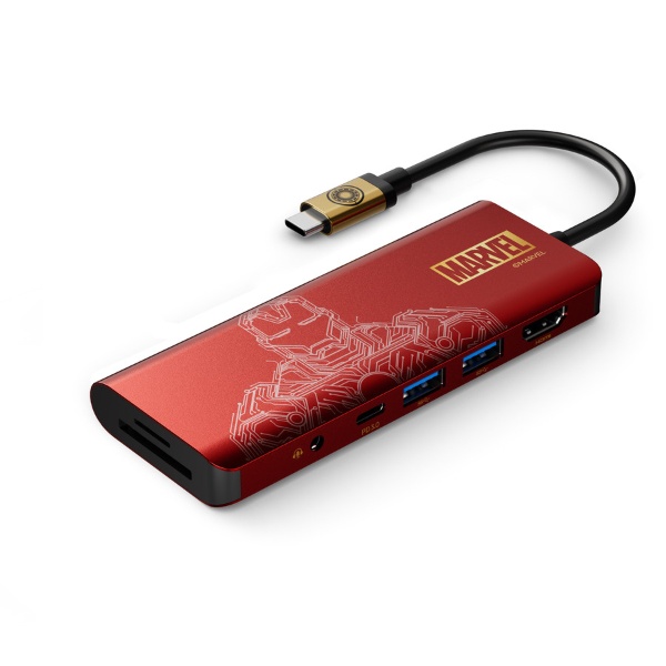 BELKIN｜ベルキン ［USB-C オス→メス カードスロットx2 / HDMI / φ3.5mm / USB-Ax2 / USB-C] USB PD対応 100W ドッキングステーション マーベル限定モデル アイアンマン AVC009qcBG-DY [USB Power Delivery対応]画像