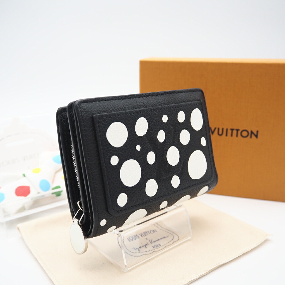 ★3日以内返品可★ LOUIS VUITTON ルイ・ヴィトン アンプラント ドットペイント LV×YK ポルトフォイユ クレア M81907 二つ折り財布 ブラック ホワイト レザー レディース【中古】