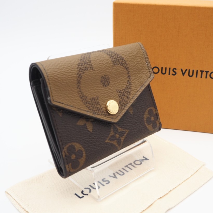 ★3日以内返品可★ LOUIS VUITTON ルイ・ヴィトン リバース ポルトフォイユ ゾエ M80725 三つ折り財布 ブラウン ベージュ コーティングキャンバス レディース【中古】｜リユースショップ BICLOCK