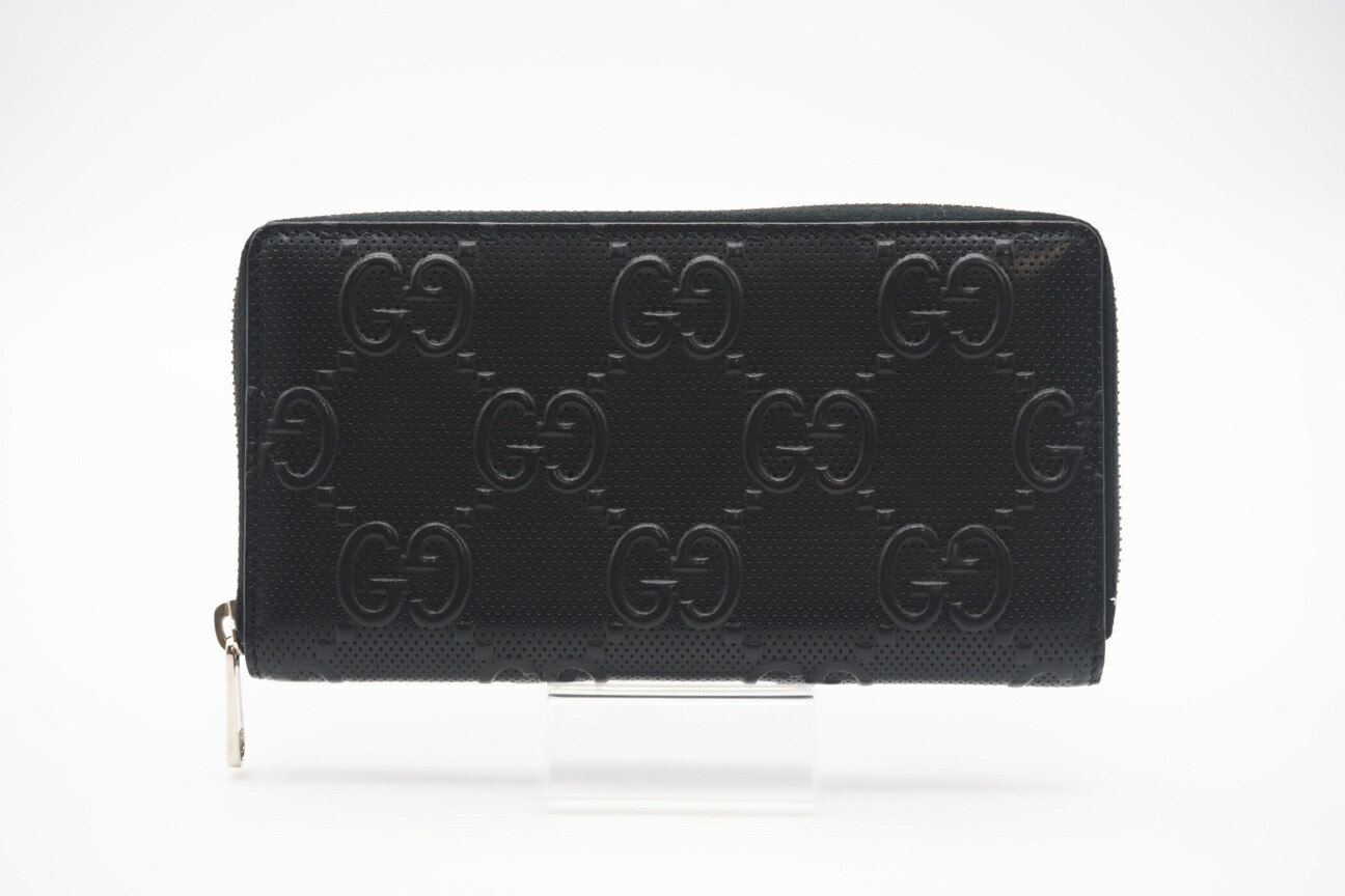 ★3日以内返品可★ 美品 GUCCI グッチ GGエンボス ジップアラウンドウォレット 625558 長財布 ブラック コーティングキャンバス メンズ【中古】