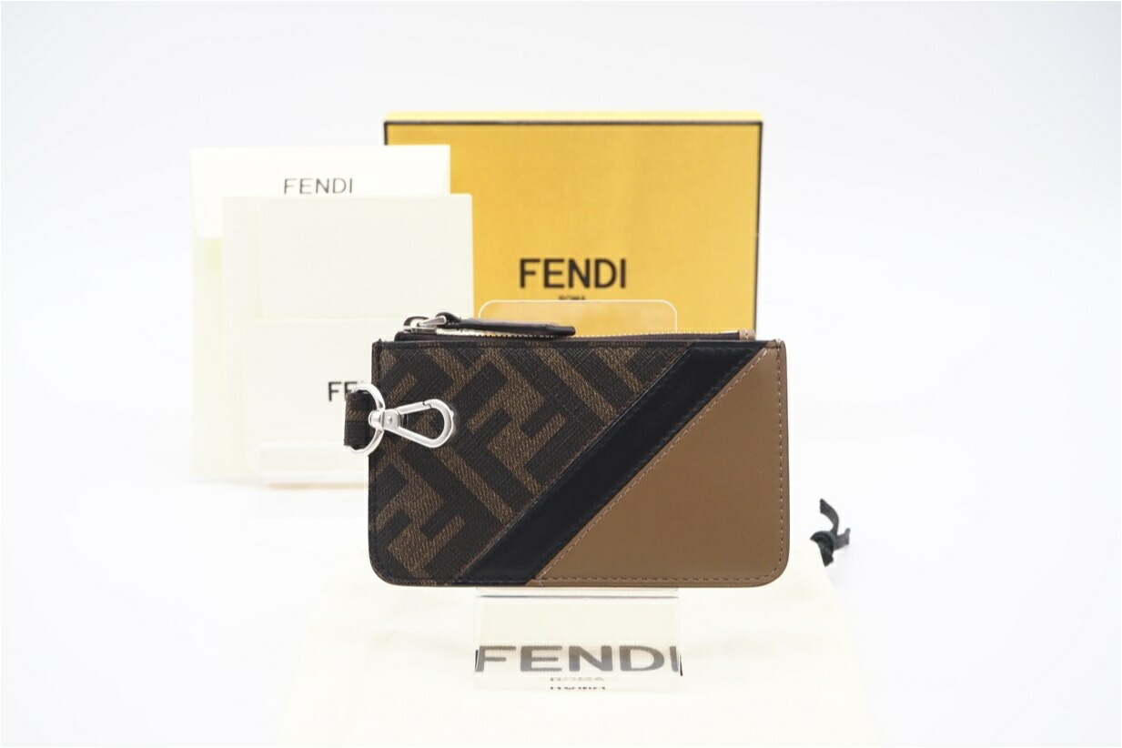 ★3日以内返品可★ 極美品 FENDI フェンディ FFロゴ ファブリック フラグメントケース 7M0343 コインケース ブラウン ベージュ ブラック コーティングキャンバス メンズ【中古】