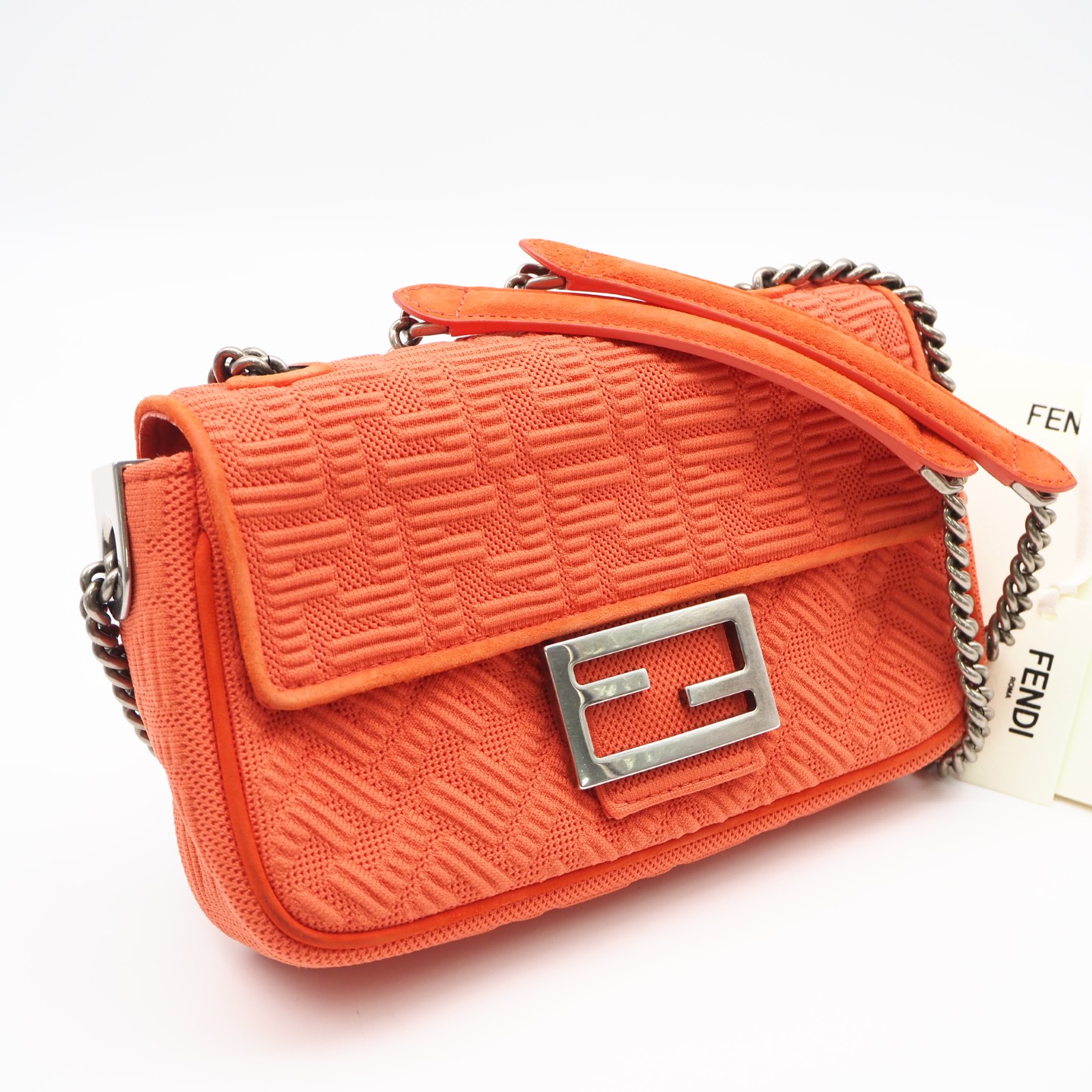 ★3日以内返品可★ FENDI フェンディ キャンバス レザー バゲットチェーンミディWチェーンショルダーバッグ オレンジ 8BR793 2wayショルダーバッグ オレンジ キャンバス レディース【中古】|リユースショップ BICLOCK