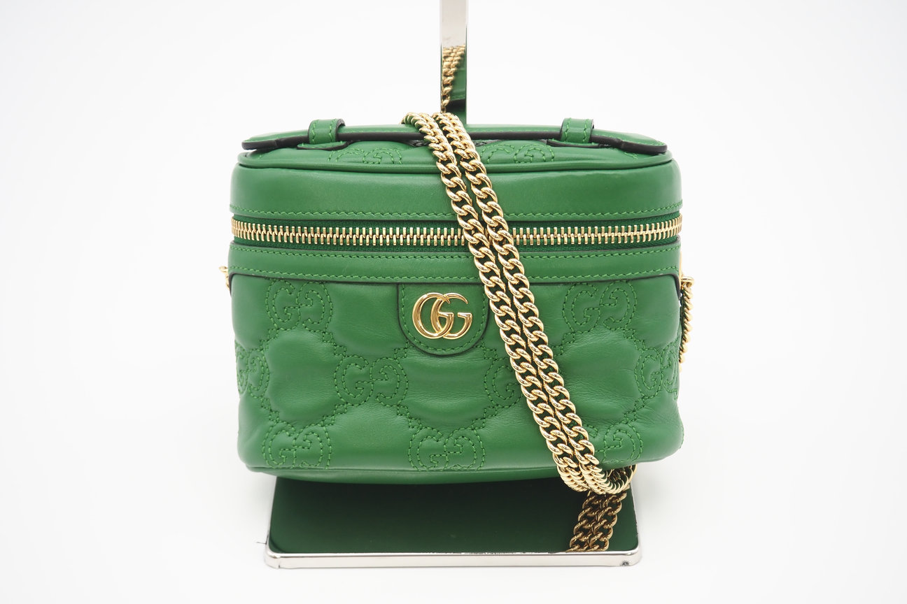 ★3日以内返品可★ 極美品 GUCCI グッチ GGマーモント ミニ トップハンドルバッグ 723770 ショルダーバッグ グリーン レザー レディース【中古】 74,619円