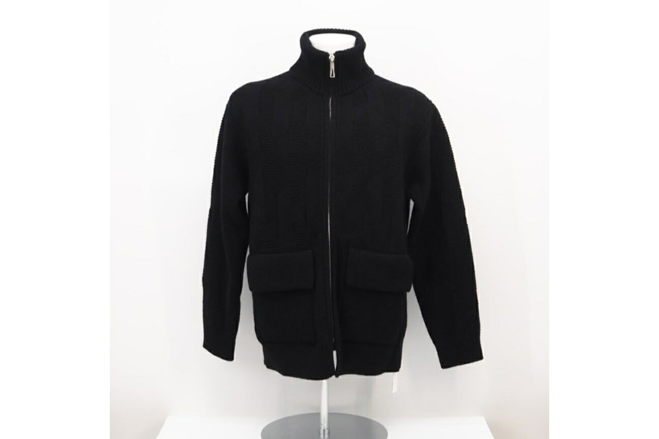 ★3日以内返品可★ 極美品 HERMES エルメス ウール ナイロン ブルゾン ニットジャケットブラック 38 38 4E2226D3 その他アウター ブラック ニット ウール ナイロン メンズ【中古】