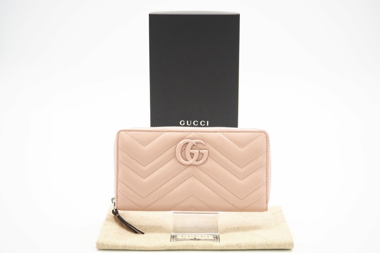 ★3日以内返品可★ 極美品 GUCCI グッチ GGマーモント ラウンドジップウォレット 443123 長財布 ピンク レザー レディース【中古】｜リユースショップ BICLOCK
