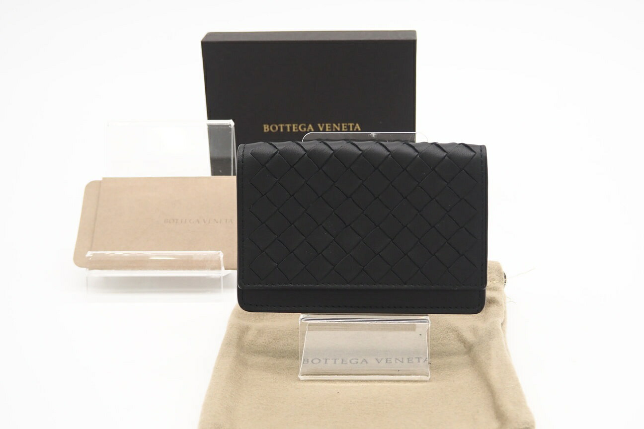 ★3日以内返品可★ 極美品 BOTTEGAVENETA ボッテガヴェネタ イントレチャート レザー ボタン付 カードケース 133945 カードケース ブラック レザー レディース【中古】