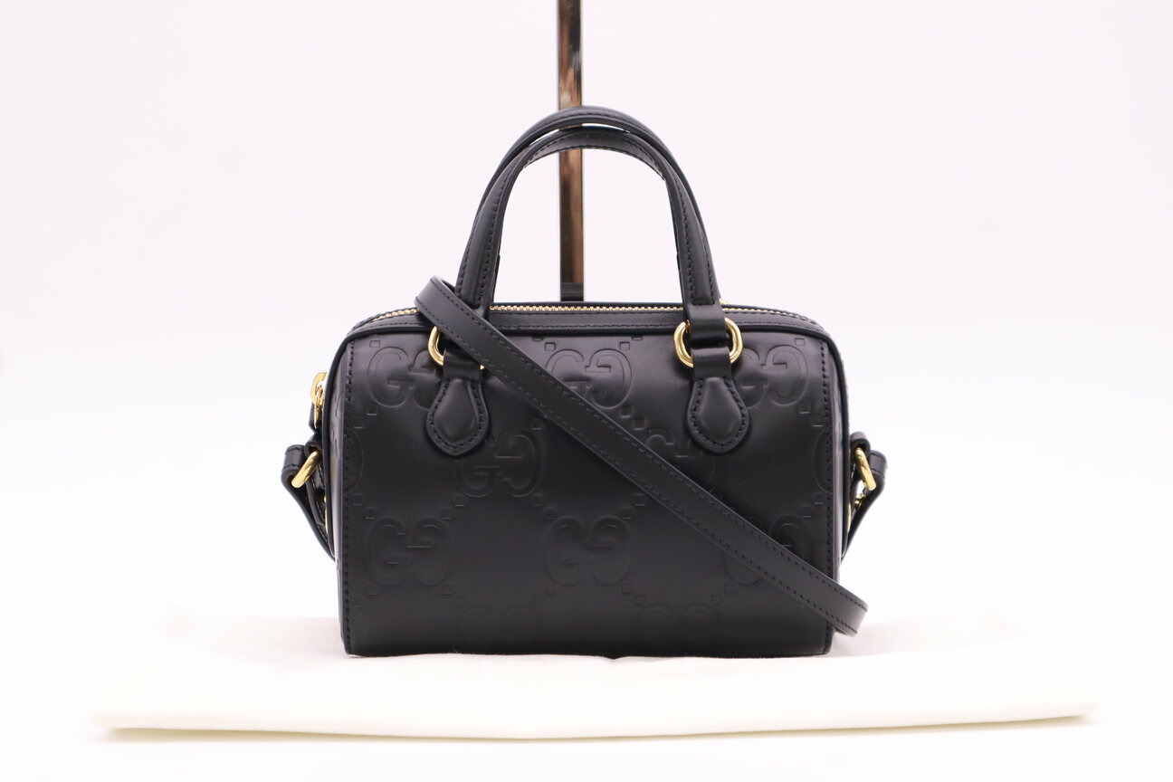 ★3日以内返品可★ 極美品 GUCCI グッチ GG百貨店ミニ なめし革 2WAYミニ GGスーパーミニボストン 790130 2wayボストンバッグ 黒いこと なめし革 レディース【中古】