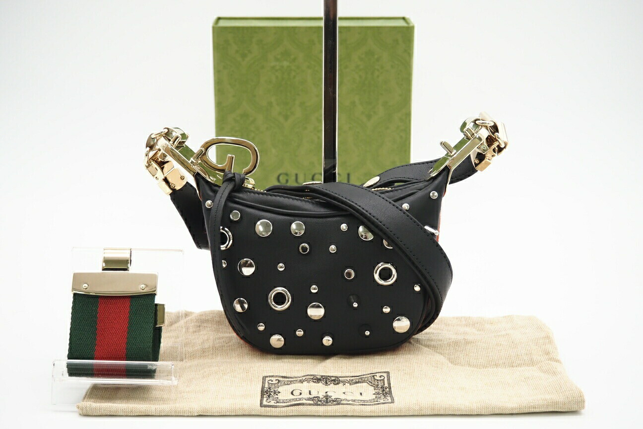 ★3日以内返品可★ 極美品 GUCCI グッチ なめし革 スタッズ ミニ 2WAYショルダーバッグ 718512 2wayショルダーバッグ ゴールド しろがね色 黒いこと なめし革 レディース【中古】