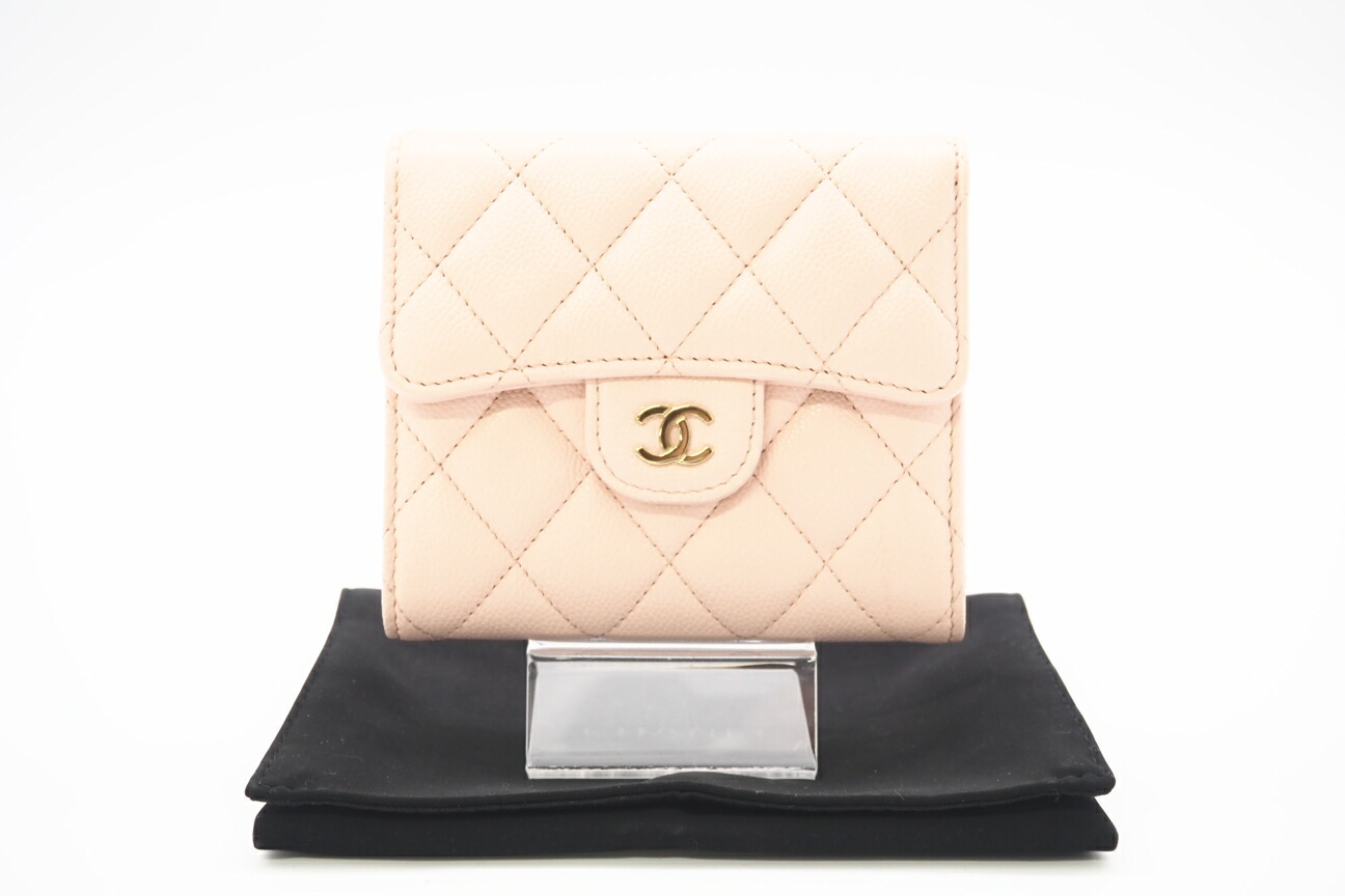 ★3日以内返品可★ 極美品 CHANEL シャネル カーフスキン マトラッセ クラシック スモール フラップ ウォレット AP0231 三つ折り財布 ピンク グレインカーフレザー レディース【中古】