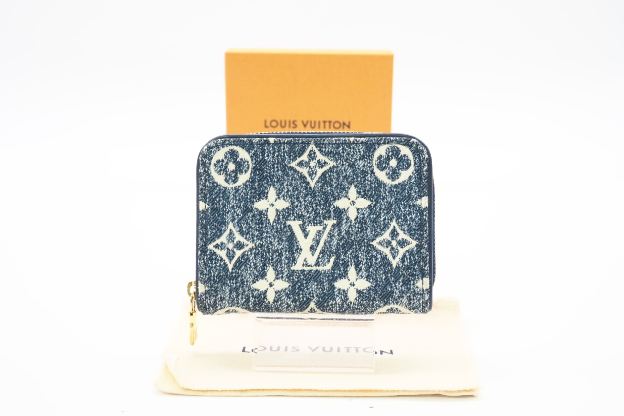 ★3日以内返品可★ 美品 LOUIS VUITTON ルイ・ヴィトン ジャガードデニム ジッピーコインパース M81185 コインケース ブルー ホワイト デニム レディース【中古】