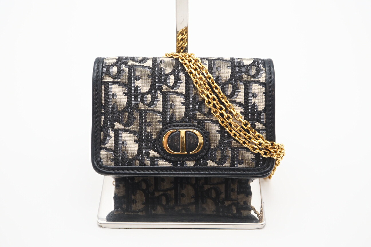★3日以内返品可★ 美品 Christian Dior クリスチャンディオール トロッター モンテーニュ 30 ナノポーチ S2086UTZQ ショルダーバッグ ネイビー キャンバス レディース【中古】