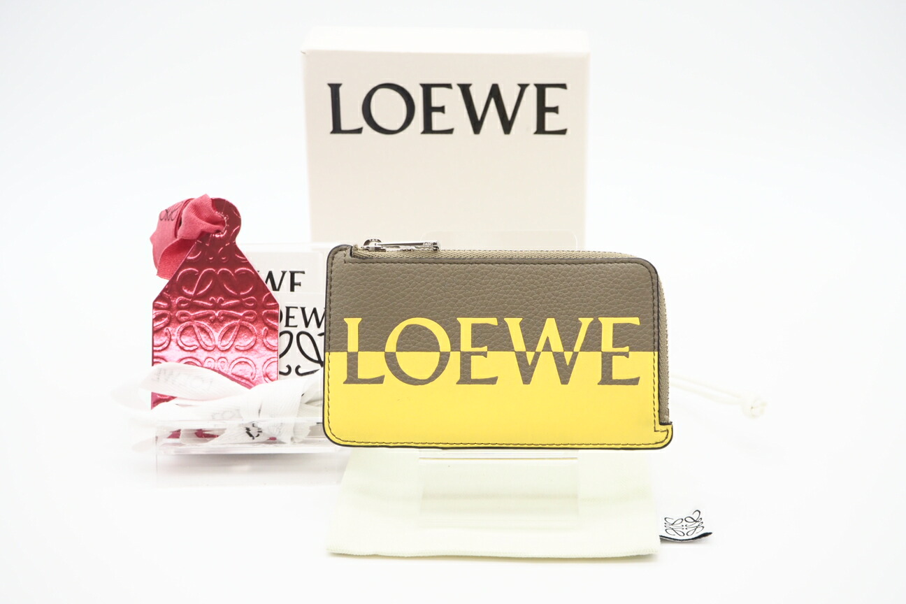 ★3日以内返品可★ 極美品 LOEWE ロエベ レザー シグネチャー フラグメントケース C314Z40X02 コインケース イエロー カーキ レザー レディース【中古】