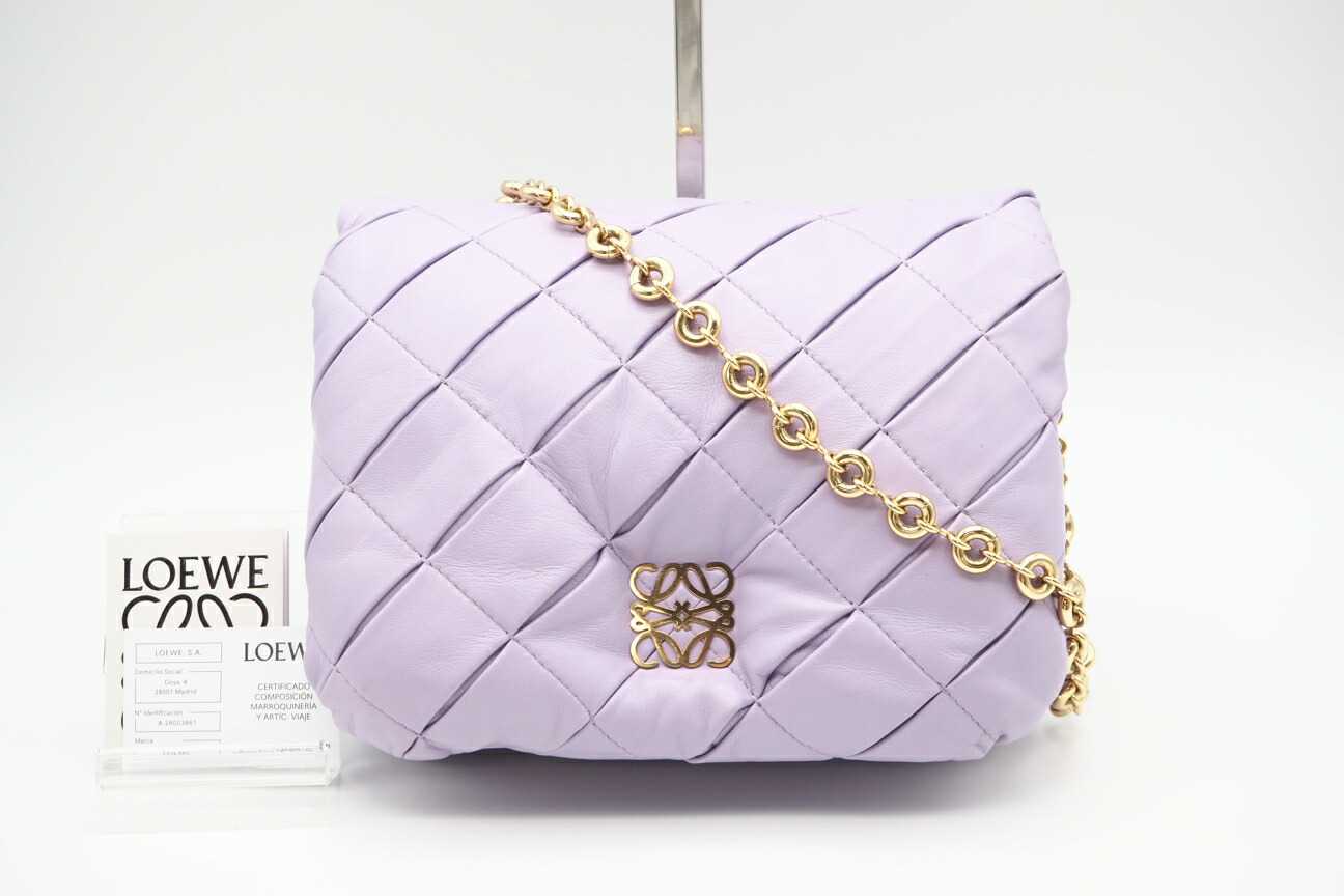 ★3日以内返品可★ 美品 LOEWE ロエベ ラムスキン パファー ゴヤバッグ A896P41X14 2wayショルダーバッグ パープル ラムスキン レディース【中古】