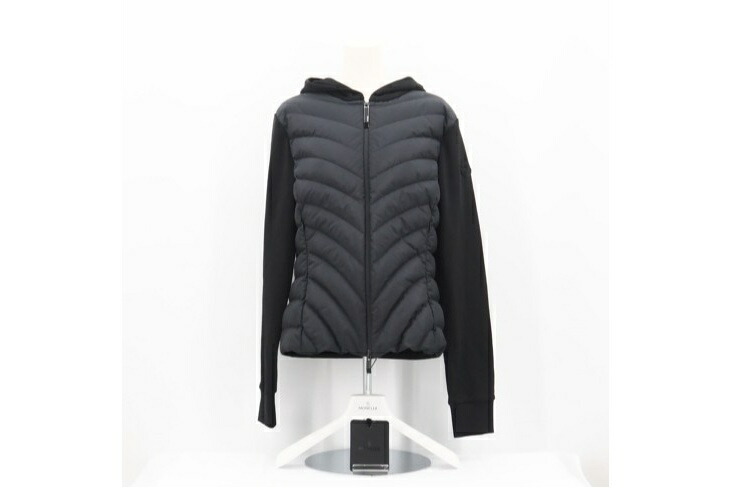 ★3日以内返品可★ 極美品 MONCLER モンクレール ポリエステル MAGLIA APERTA CON CA パデットスウェット L 8G00020809KZ999 パーカー ブラック 綿 ポリエステル ダウン レディース【中古】