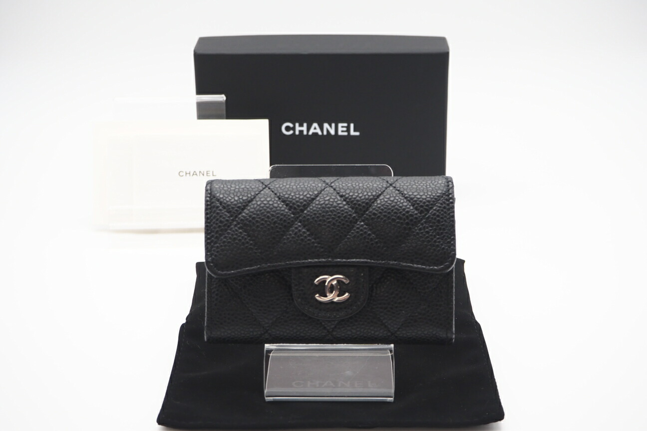 ★3日以内返品可★ 美品 CHANEL シャネル キャビアスキン クラシック フラップ カード ケース AP0214 カードケース ブラック グレインカーフレザー レディース【中古】