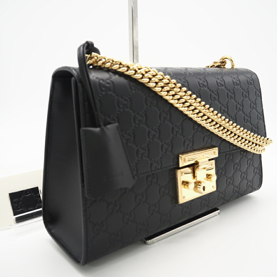 ★3日以内返品可★ 極美品 GUCCI グッチ レザー グッチシマ パドロック 409486 ショルダーバッグ ブラック レザー レディース【中古】