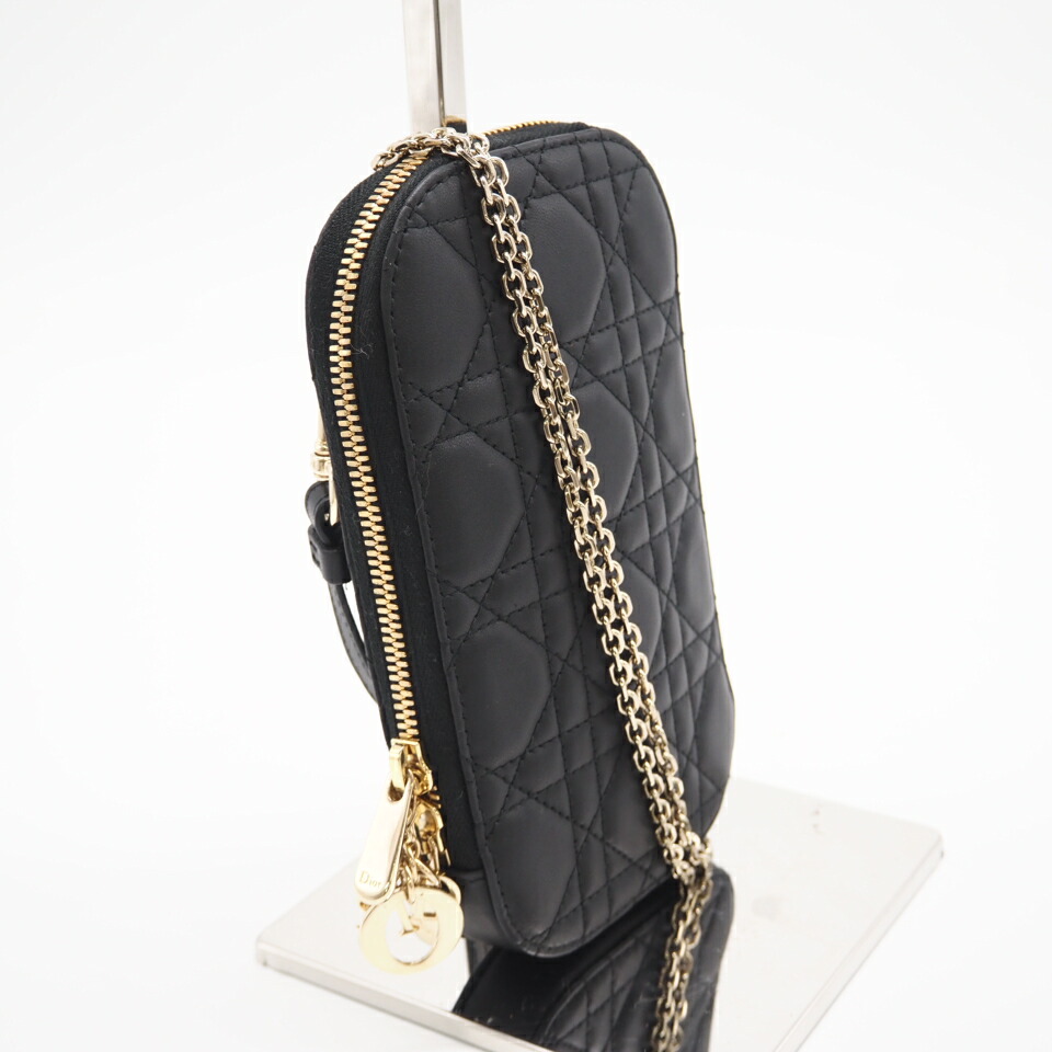 ★3日以内返品可★ 美品 Dior ディオール ラムスキン Lady Dior Call'in Dior フォンホルダー S0872ONMJ_M900 2wayショルダーバッグ ブラック ラムスキン レディース【中古】