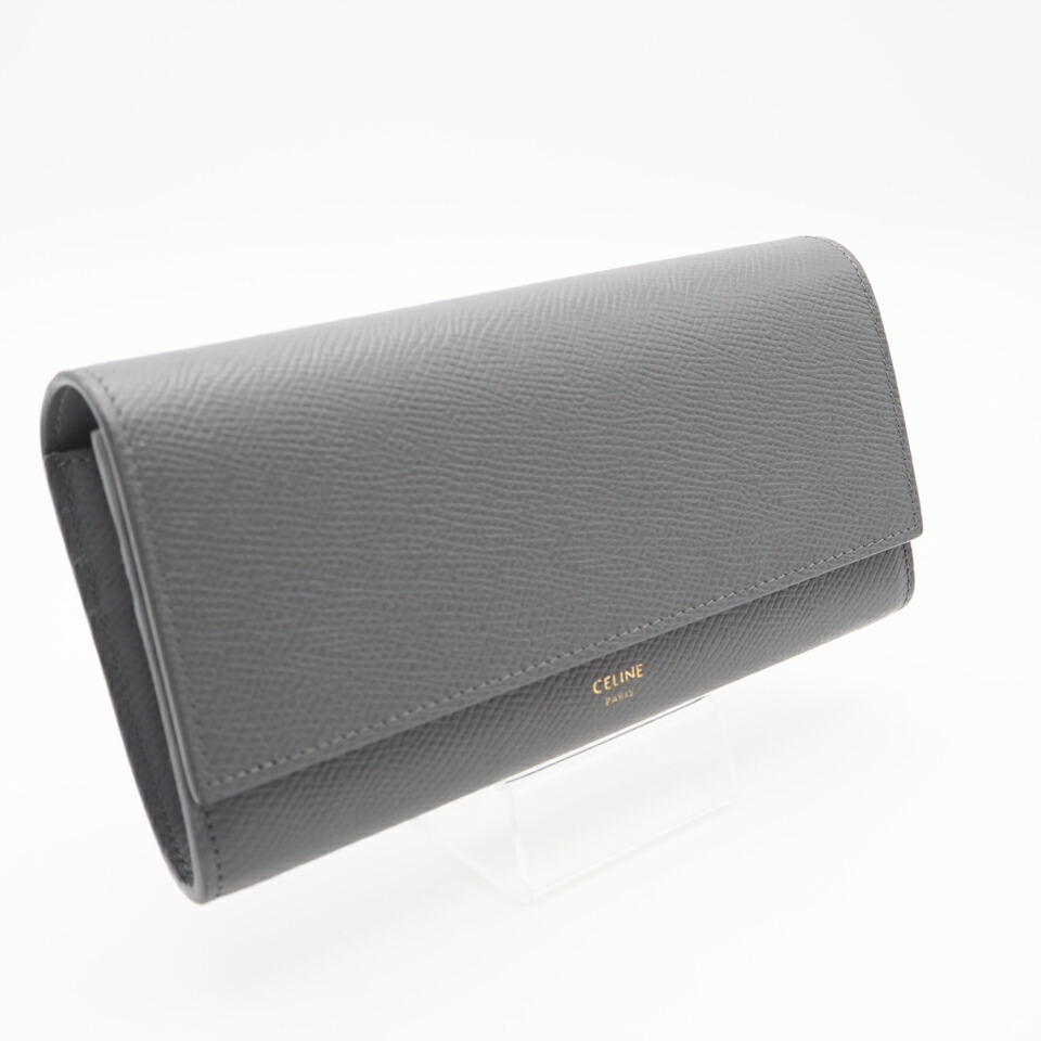 ★3日以内返品可★ 美品 CELINE セリーヌ グレインドカーフスキン ラージフラップウォレット 10B563BEL 長紙入れ 薄墨色 グレインカーフレザー レディース【中古】