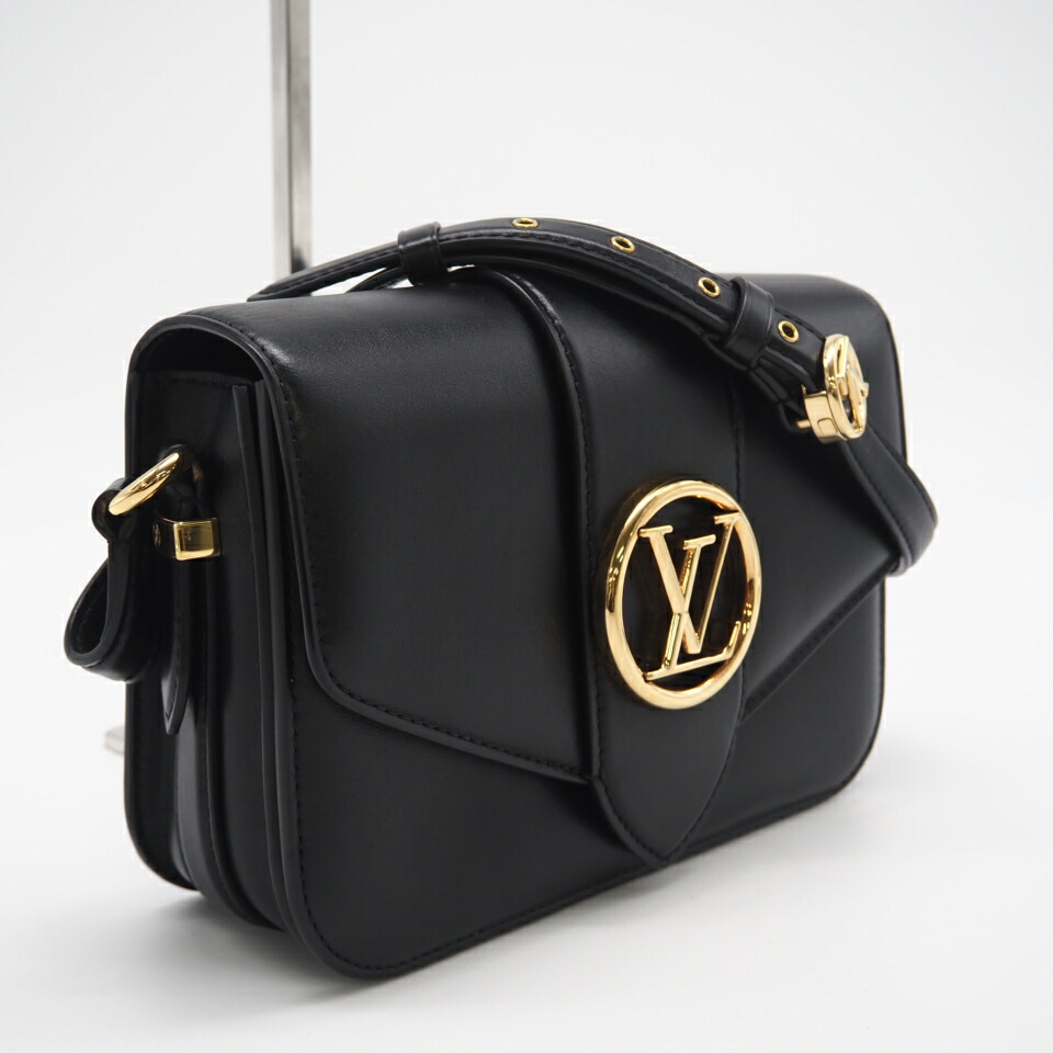 ★3日以内返品可★ 美品 LOUIS VUITTON ルイ・ヴィトン カーフレザー LVポンヌフ M55948 ショルダーバッグ ブラック レザー カーフレザー レディース【中古】｜リユースショップ BICLOCK