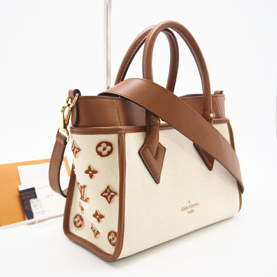 ★3日以内返品可★ 美品 LOUIS VUITTON ルイ・ヴィトン キャンバス オンマイサイドPM M59905 2wayショルダーバッグ ベージュ ブラウン キャンバス レザー レディース【中古】