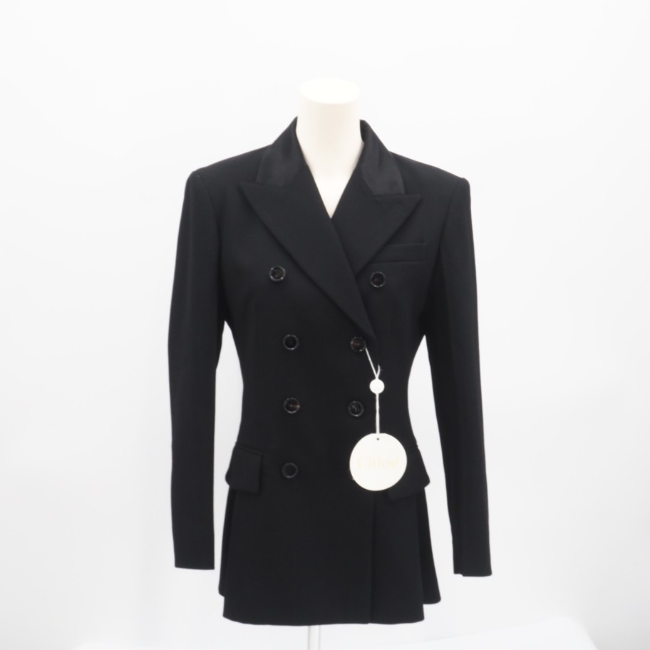 ★3日以内返品可★ 未使用 Chloe クロエ コットン ジャケット 34 34 CHC21SVE0206600134 テーラードジャケット ブラック ウール コットン シルク レディース【中古】
