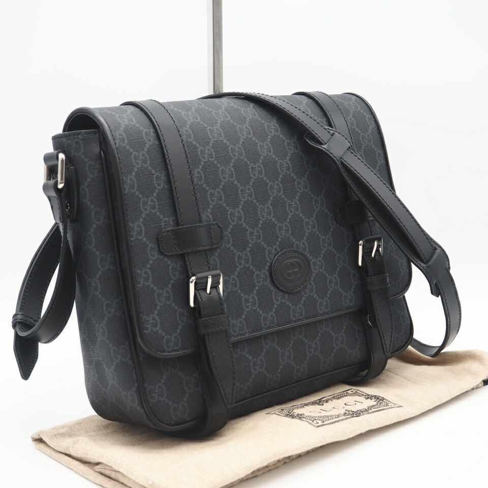 ★3日以内返品可★ 極美品 GUCCI グッチ GGスプリーム 伝達人 御徒面子 658542 ショルダーバッグ 黒いこと 薄墨色 上塗り帆布 メンズ【中古】