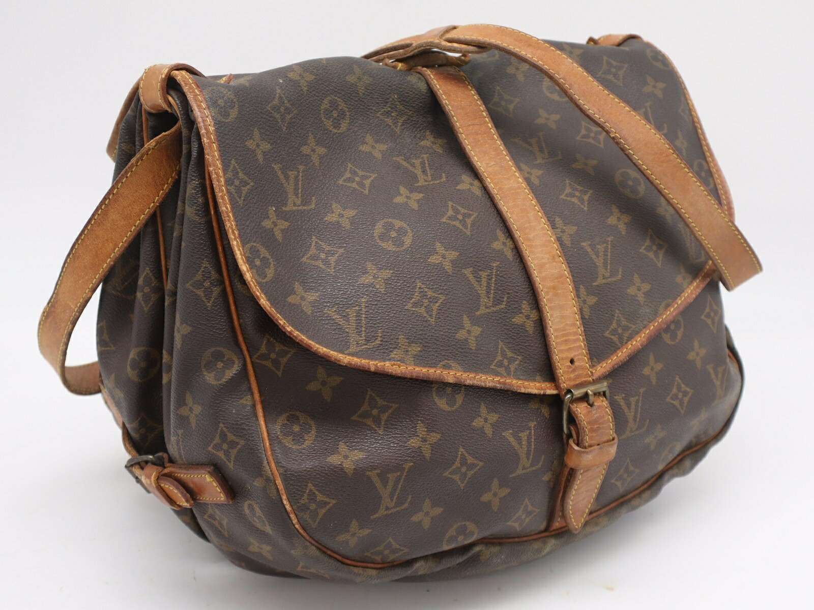 ★3日以内返品可★  LOUIS VUITTON ルイ・ヴィトン モノグラム 帆布 ソミュール35 M42254 ショルダーバッグ 赤銅色 上塗り帆布 なめし革 レディース【中古】