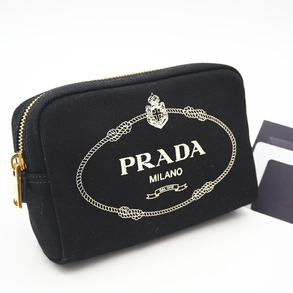 ★3日以内返品可★ 極美品 PRADA プラダ 帆布 カナパロゴ 合切袋 NERO 1NA021 合切袋 黒いこと 白いこと 帆布 レディース【中古】