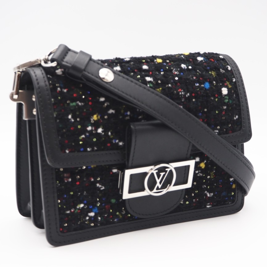 ★3日以内返品可★ 美品 LOUIS VUITTON ルイ・ヴィトン ツィード スパンコール ドーフィーヌ MINI M55491 ショルダーバッグ 黒いこと マルチ色つや ツィード スパンコール カーフレザー レディース【中古】