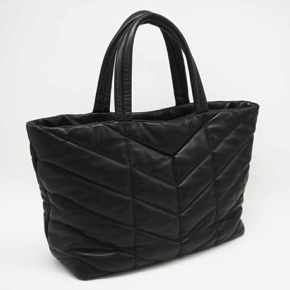 ★3日以内返品可★ 美品 YVES SAINT LAURENT イヴ・サンローラン ラムスキン パファーロゴ プレート トートバッグ 752888 ハンドバッグ ブラック ラムスキン レディース【中古】