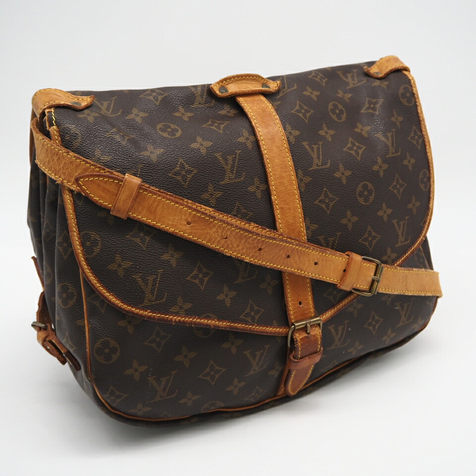 ★3日以内返品可★  LOUIS VUITTON ルイ・ヴィトン モノグラム ソミュール35 M42254 ショルダーバッグ 赤銅色 上塗り帆布 なめし革 レディース【中古】