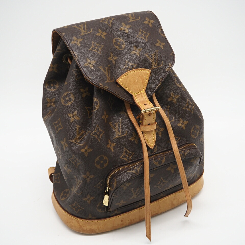 ★3日以内返品可★  LOUIS VUITTON ルイ・ヴィトン モノグラム ミニモンスリ M51137 背嚢・デイパック 赤銅色 上塗り帆布 なめし革 レディース【中古】