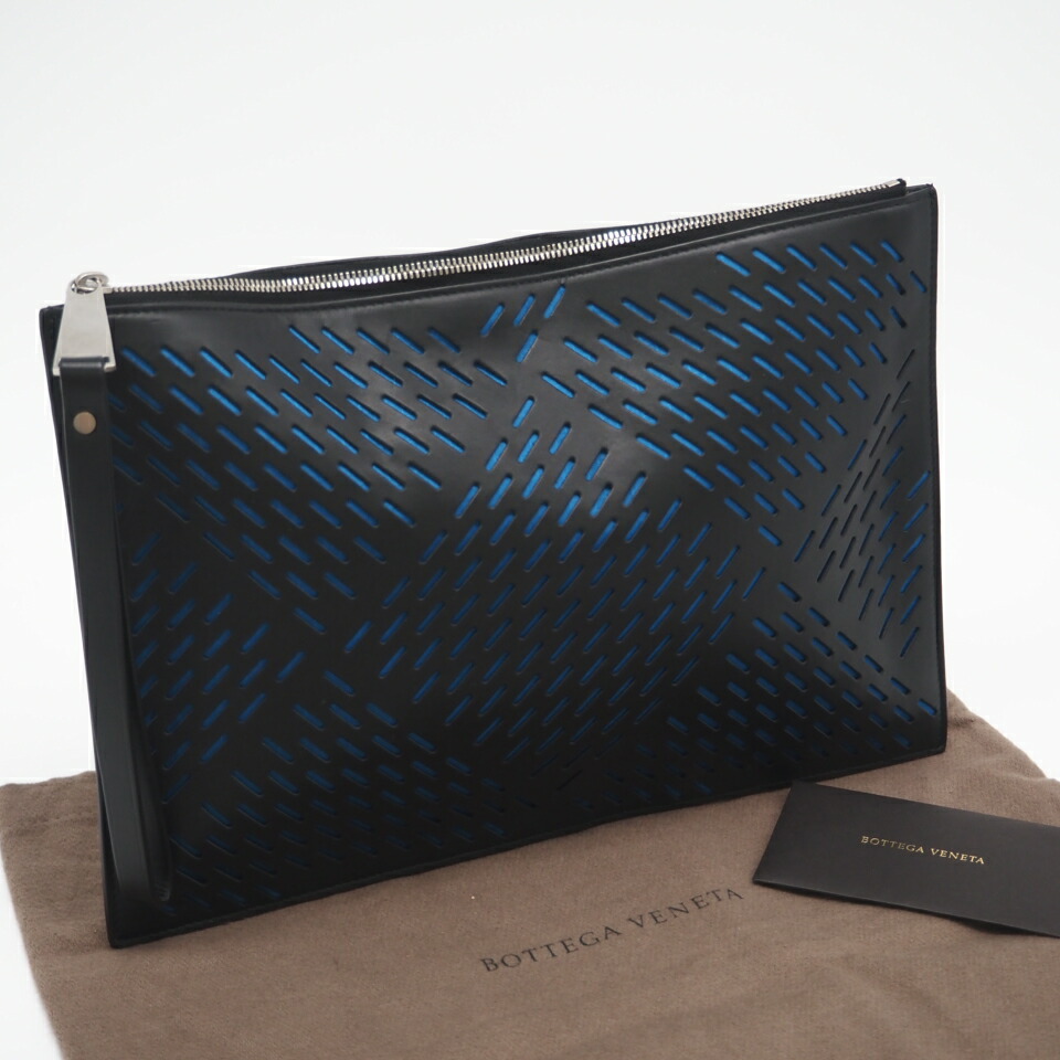 ★3日以内返品可★ 美品 BOTTEGAVENETA ボッテガヴェネタ なめし革 パンチング クラッチペダル御徒面子 - クラッチペダル御徒面子 黒いこと 青碧 なめし革 ナイロン メンズ【中古】