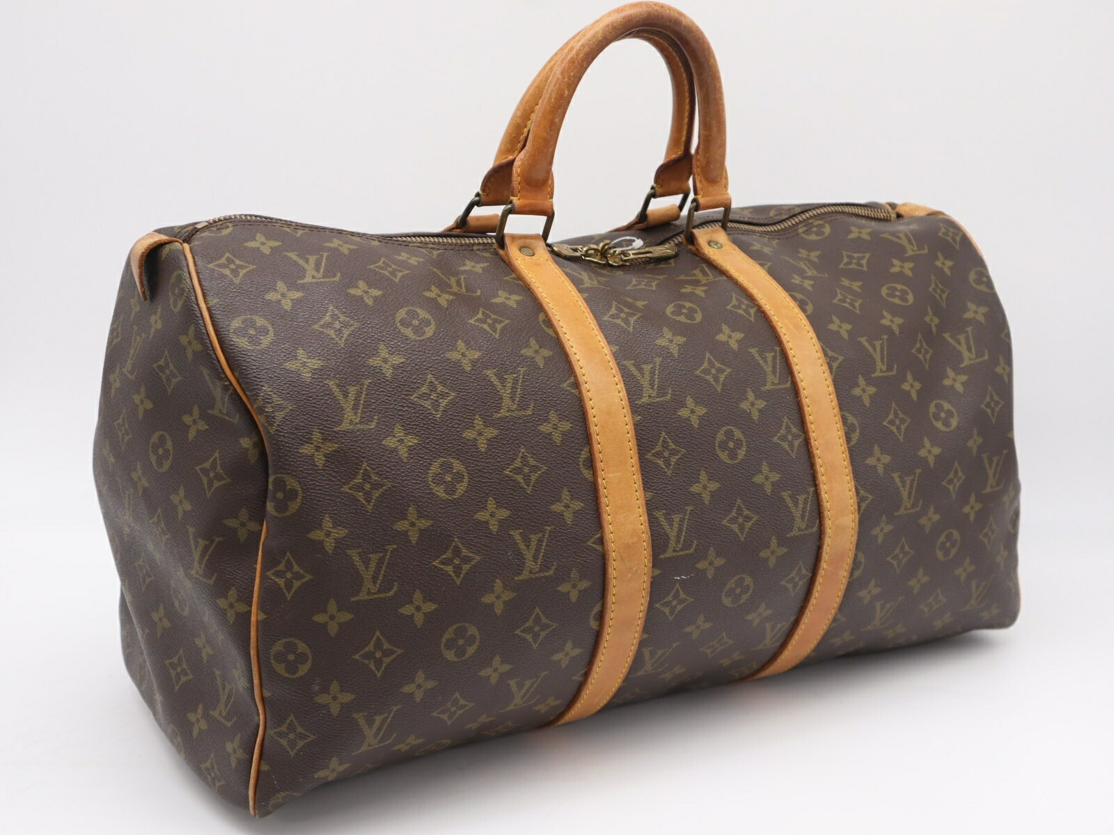 ★3日以内返品可★  LOUIS VUITTON ルイ・ヴィトン モノグラム 帆布 キーポル50 M41426 ボストンバッグ 赤銅色 上塗り帆布 なめし革 メンズ【中古】