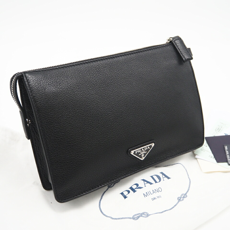 ★3日以内返品可★ 極美品 PRADA プラダ ヴィッテロ シティ なめし革 ロゴタイプ一皿 二番目御徒面子 ネロ 2VF006 二番目御徒面子 黒いこと カーフレザー メンズ【中古】