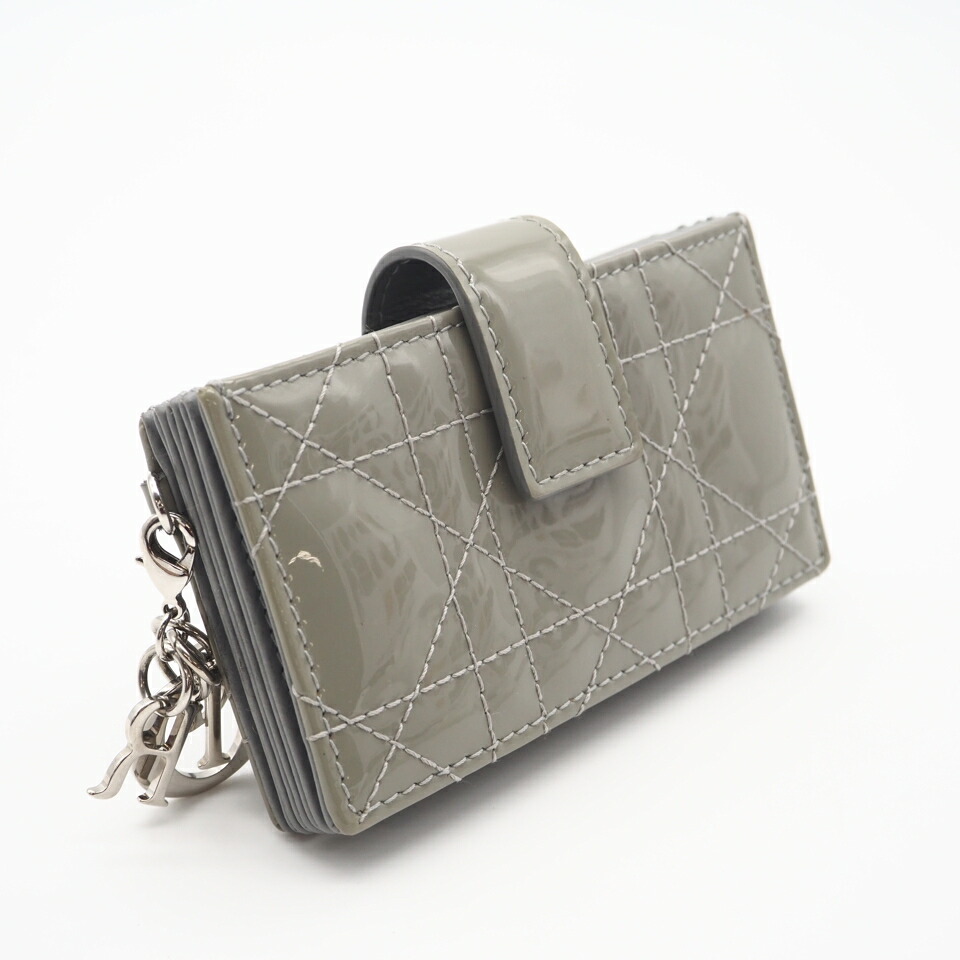 ★3日以内返品可★ 美品 Christian Dior クリスチャンディオール Lady Dior Jasmine カードホルダー S0074OVRB カードケース グレー パテントレザー レディース【中古】