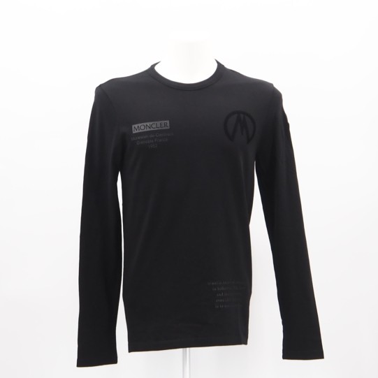 ★3日以内返品可★ 極美品 MONCLER モンクレール ラバーワッペン カットソー ロングスリーブ S F20918D70710 長袖シャツ ブラック コットン メンズ【中古】