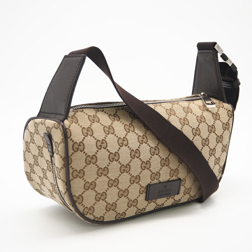 ★3日以内返品可★ 極美品 GUCCI グッチ GGキャンバス ウエストバッグ 630915 ボディバッグ ベージュ ブラウン キャンバス レザー メンズ【中古】