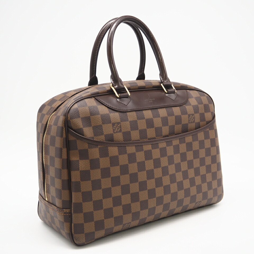 ★3日以内返品可★ LOUIS VUITTON ルイ・ヴィトン ダミエ エベヌ ドーヴィル N47272 ハンドバッグ ブラウン コーティングキャンバス レザー メンズ【中古】