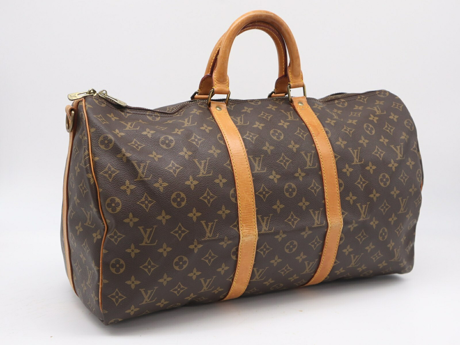 ★3日以内返品可★  LOUIS VUITTON ルイ・ヴィトン モノグラム 帆布 キーポル バンドリエール50 M41416 ボストンバッグ 赤銅色 上塗り帆布 なめし革 メンズ【中古】