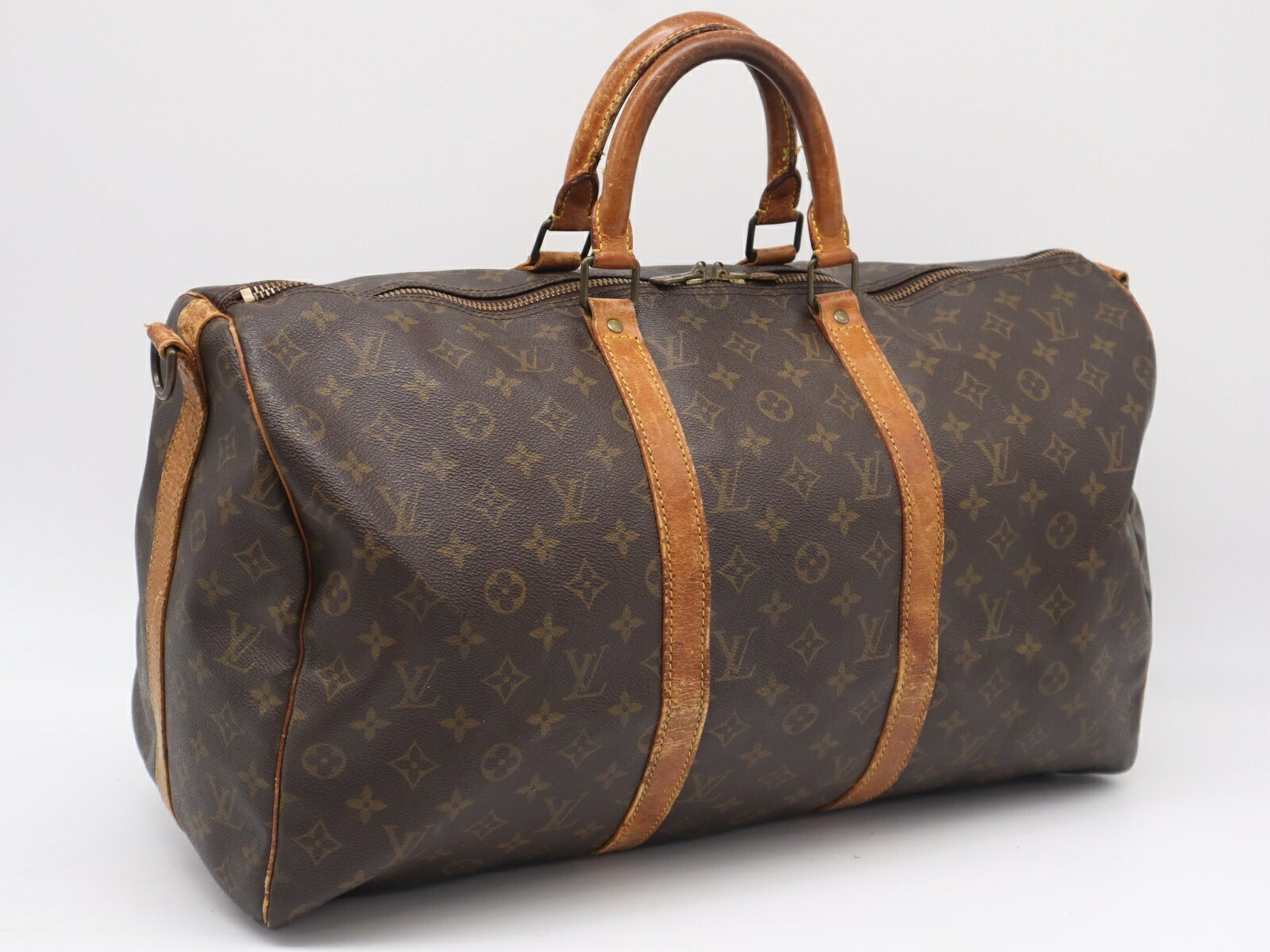 ★3日以内返品可★  LOUIS VUITTON ルイ・ヴィトン モノグラム 帆布 キーポル バンドリエール50 M41416 ボストンバッグ 赤銅色 上塗り帆布 なめし革 メンズ【中古】