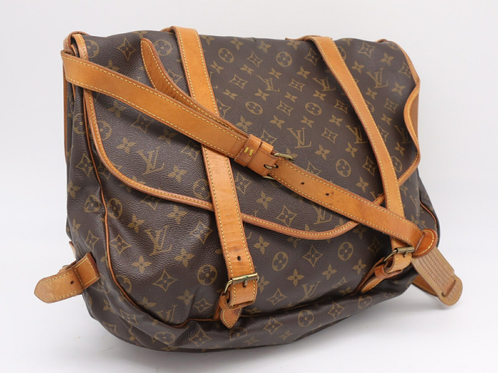 ★3日以内返品可★  LOUIS VUITTON ルイ・ヴィトン モノグラム 帆布 ソミュール43 M42252 ショルダーバッグ 赤銅色 上塗り帆布 なめし革 レディース【中古】