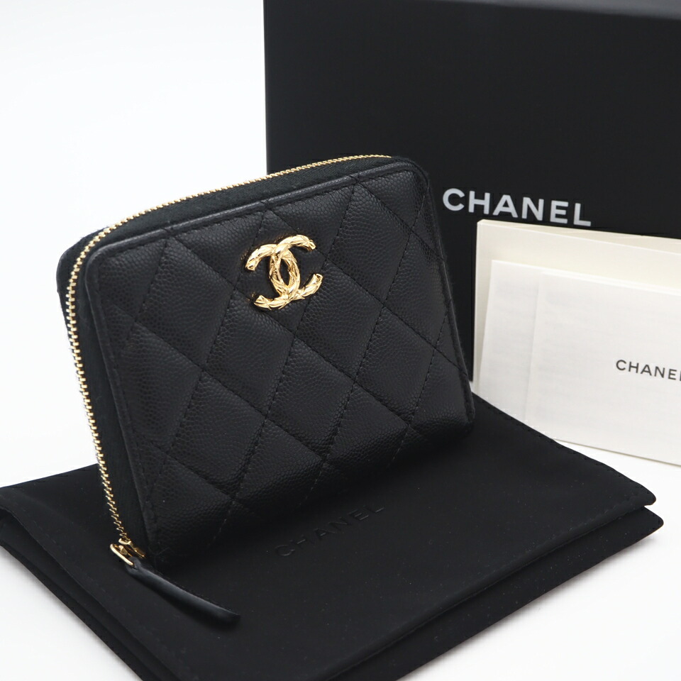 ★3日以内返品可★ 極美品 CHANEL シャネル マトラッセ ココマーク 二つ折り財布 AP5016 二つ折り財布 ブラック ゴールド キャビアスキン レディース【中古】