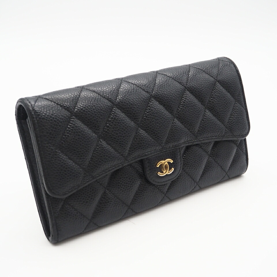 ★3日以内返品可★ CHANEL シャネル マトラッセ クラシックロング フラップ ウォレット AP0241 長財布 ブラック キャビアスキン レディース【中古】