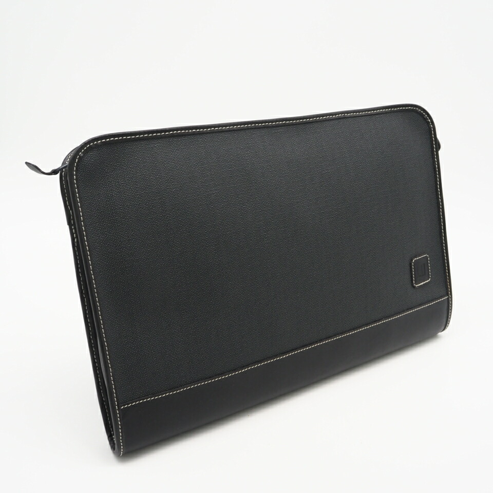★3日以内返品可★ 美品 Dunhill ダンヒル レザー クラッチバッグ - クラッチバッグ グレー ブラック レザー メンズ【中古】