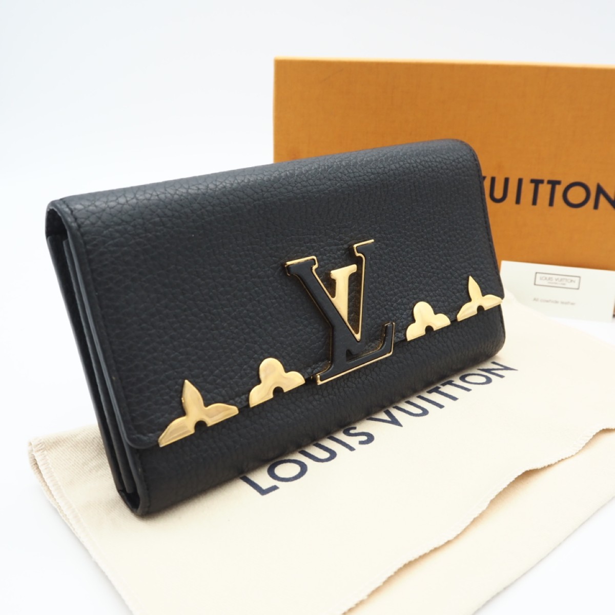 ★3日以内返品可★ 美品 LOUIS VUITTON ルイ・ヴィトン トリヨン ポルトフォイユカプシーヌ M64551 長財布 ブラック ゴールド トリヨンレザー レディース【中古】