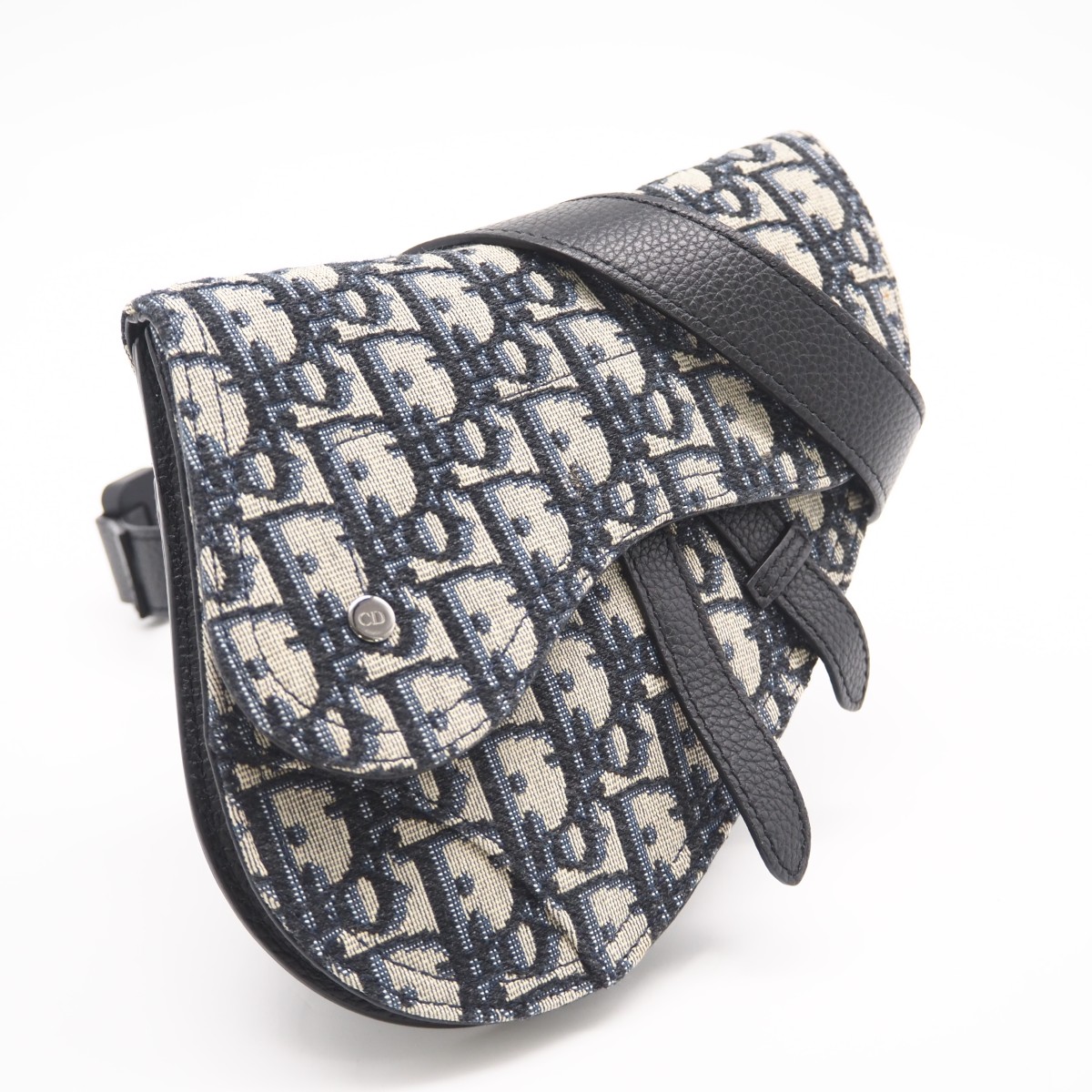 ★3日以内返品可★ 美品 Christian Dior クリスチャンディオール ディオール オブリーク ジャカード サドル ベルトバッグ - ショルダーバッグ ネイビー グレー コットン レディース【中古】