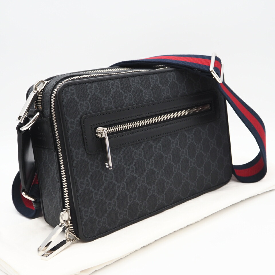 ★3日以内返品可★ 極美品 GUCCI グッチ GGスプリーム 並み並み はりつけ台御徒面子 822072 ショルダーバッグ 薄墨色 米国海軍 赤いこと なめし革 上塗り帆布 メンズ【中古】