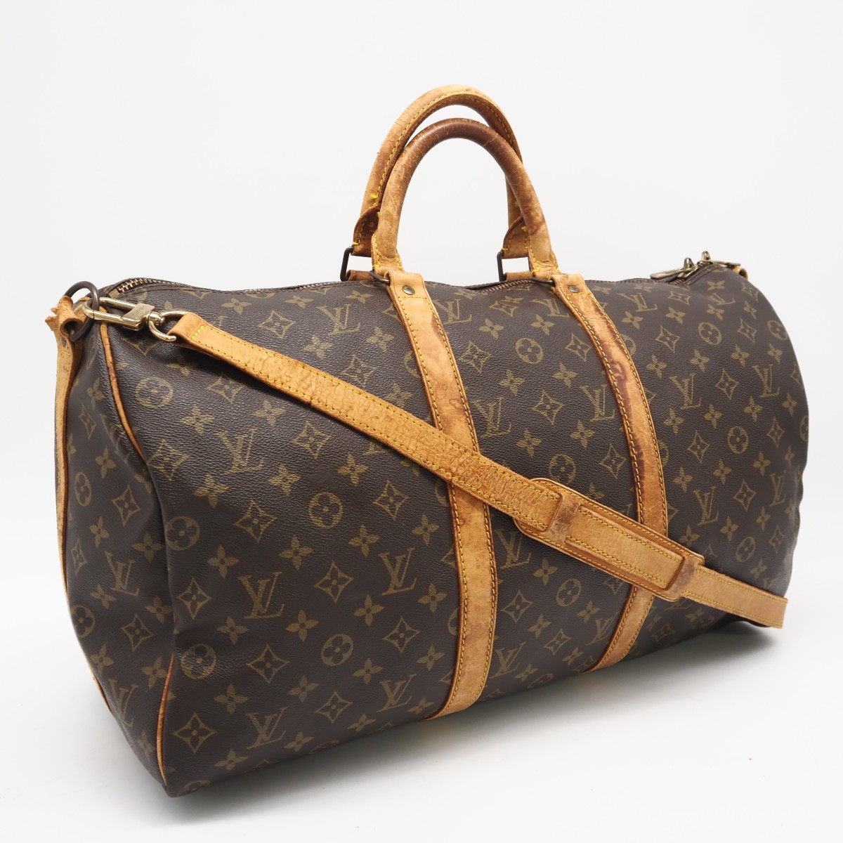 ★3日以内返品可★  LOUIS VUITTON ルイ・ヴィトン モノグラム 帆布 キーポル バンドリエール50 M41416 2wayボストンバッグ 赤銅色 上塗り帆布 なめし革 メンズ【中古】